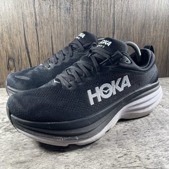 Hoka One Men’s Bondi 8 Size 9.5 4E X-Wide Black White Running Athletic Sneakers - Picture 2 of 10